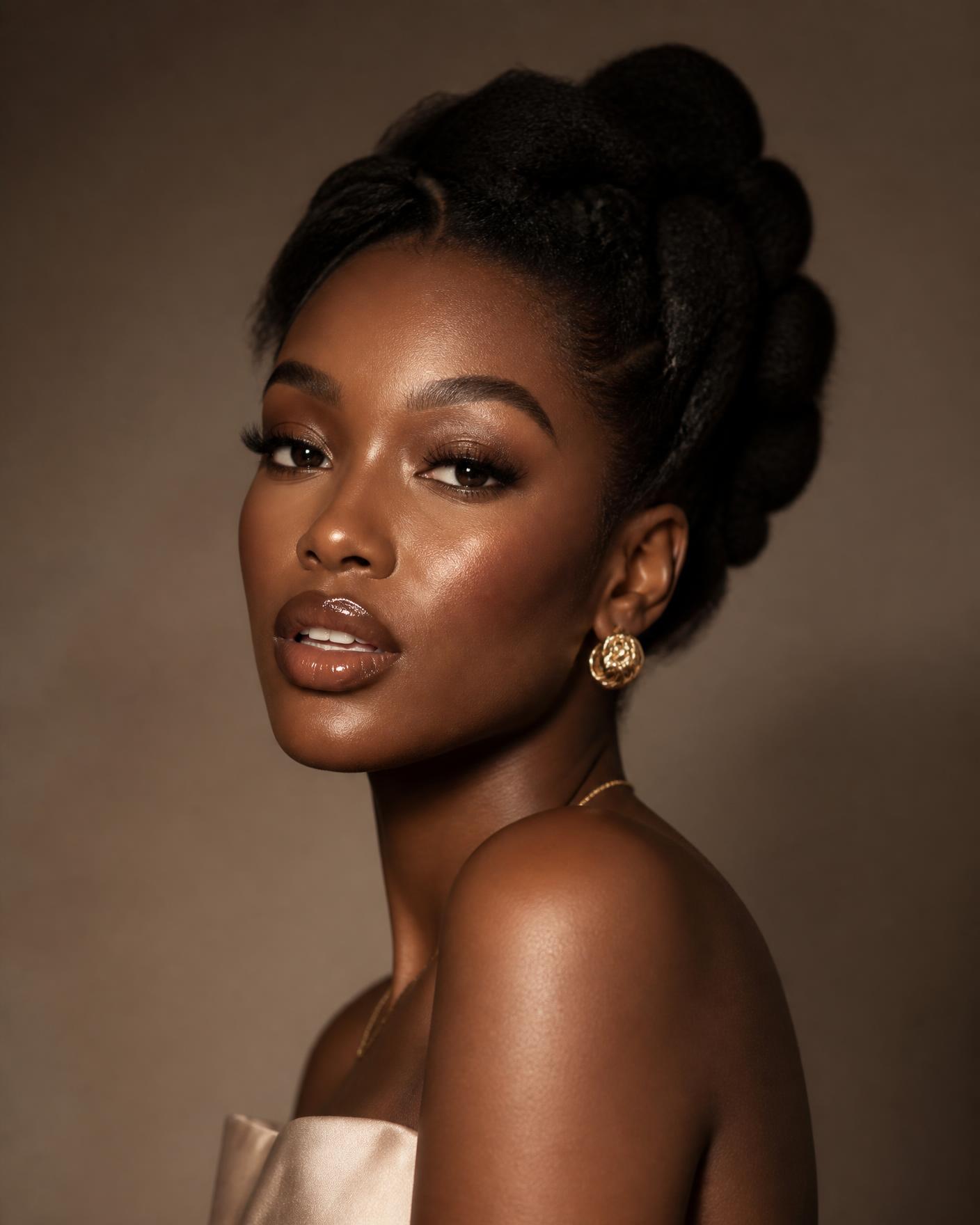 Jegomo beauty portrait with luminous skin and sculpted hair
